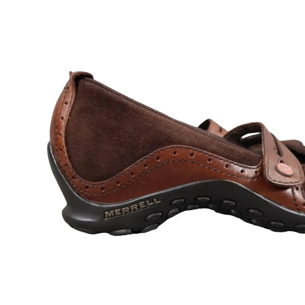 Merrell Shoes Women 7 Mary Jane Wedge Leather Plaza Bandeau Casual Comfort Brown